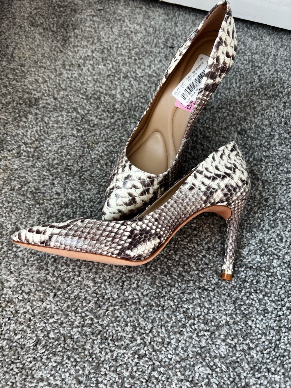 ANTONIO MELANI Snake-Print Pointed Toe Pumps in Brown and Cream